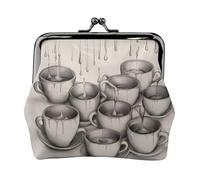 Hand Drawn Teapots and Cups print Small Pouch Kiss Lock Coin Purse for Women Coin Change Purse, Credit Card Wallet