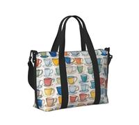 Hand Drawn Teapots and Cups Print Travel Hand Bag Women Lightweight Tote Foldable Daily Weekend Trips Gym Vacation