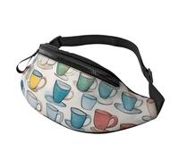 Hand Drawn Teapots and Cups Print Unisex Pack Waist Bag Travel Accessory for Outdoor Activities and Everyday Use