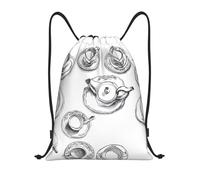 Hand Drawn Teapots and Cups Title: Lightweight Drawstring Duffel Bag â€“ Water-Resistant Foldable Gym Sack with Adjustable Shoulder Strap, Ideal for Sports, Yoga, Travel and School