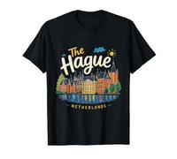 Hand Drawn The Hague Netherlands Travel Landmark Gift Value Graphic T-Shirt, Men, Black, L