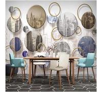 Hand Drawn Three Dimensiona City Architecture Geometric Circular 3D Wallpaper Premium Textured Silk Study Dining Living Room Bedroom Sofa TV Wall Easy Install-430cm×300cm