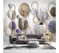 Hand Drawn Three Dimensiona City Architecture Geometric Circular 3D Wallpaper Silky Texture Home Study Office Grey Dining Room Sofa Bedroom Living Room TV Backdrop-350cm×256cm