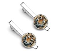 Hand Drawn Tiger 2 Pcs Tie Clips for Men Necktie Tie Bar