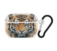 Hand Drawn Tiger Earbuds Organizer Shockproof Protective Airpods Pro Cover with Carabiner Clip Anti Fall Carrying Earphone Case Cover for Airpods Pro 2nd Generation White