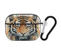 Hand Drawn Tiger Earbuds Organizer Shockproof Protective Airpods Pro Cover with Carabiner Clip Anti Fall Carrying Earphone Case Cover for Airpods Pro 2nd Generation Black