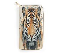 Hand Drawn Tiger Slim Thin Credit Card Wallet, PU Leather Bifold Cash Wallet, Zipper Coin Pocket Id Window Wallet Storage Bag Wallet Coin Purse Pouch Change Holder Small with Zipper for Men And Women