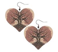 Hand Drawn Tree Leather Earrings for Women Heart Earring Lightweight Dangle Drop Earring Set Jewelry Gift