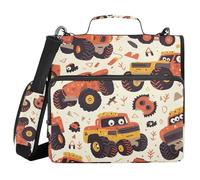 Hand Drawn Truck Car Pattern Cute 3 Rings Organizer Binder With Belt Easy To Carry Zippered Wallet Suitable For Middle School
