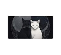 Hand Drawn Two Cats Gaming Mouse Mat Large Desk Pad 24 X 12 Inches Non-Slip Rubber Extended Computer Mat Desktop Protector Pad with Stitched Edge for Office Home Keyboard