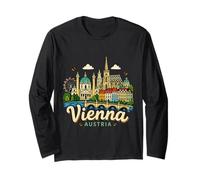 Hand Drawn Vienna Austria Travel Souvenir Landmark Gift Long Sleeve T-Shirt
