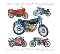 Hand Drawn Vintage Planes Motorbikes Tractors Locomotive Train Artistic Blank Greeting Card by Richard Partis (Motorcyles)