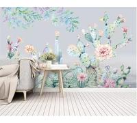 Hand Drawn Warm and Beautiful Plants Cactus Flower 3D Wallpaper Easy Install Feature Office Living Room Sofa Bedroom TV Background Wall Decoration-250cm×170cm