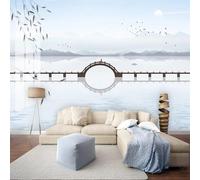 Hand Drawn Warm Ink Landscape Bridge Birds 3D Wallpaper Textured Silk Easy Install Living Room Sofa Bedroom Dining Room Home Decoration Wall-430cm×300cm