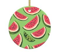 Hand drawn watermelon Print Ceramic Christmas Tree Hanging Ornaments - Round Decorative Keepsake for Xmas, Home, Party, Holiday