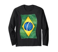 Hand Drawn Wavy Brazilian Flag Long Sleeve T-Shirt