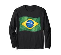 Hand Drawn Wavy Brazilian Flag Long Sleeve T-Shirt