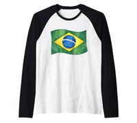 Hand Drawn Wavy Brazilian Flag Raglan Baseball Tee