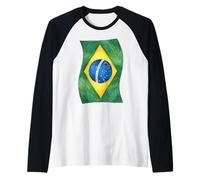 Hand Drawn Wavy Brazilian Flag Raglan Baseball Tee
