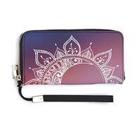 Hand Drawn White Sun and Moon Floral Flower Pink Pattern Long Clutch Wallet, Long Handbag with Removable Wristlet Strap, PU Leather Zip Purse, Credit Pass Case Card-Holder for Men Women