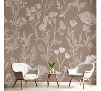 Hand Drawn Wildflowers Wallpaper - Retro Pastoral Style Self-Adhesive, Removable, and Easy to Apply for Living Room, Kitchen, Or Bathroom (250×175 Cm, Dark Brown)