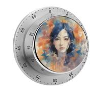 Hand Drawn Woman Mechanical Kitchen Timer for Cooking 60 Min with Magnetic Backing Loud Alarm,Stainless Steel Wind Up Countdown Timer Cute Egg Timers for Cooking Studying Gaming Classroom Office Gym