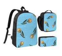 Hand Drawn Yellow Tulips,Student Backpack,Lunch Bag,Pencil Case 3 Piece Set