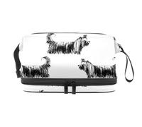 Hand Drawn Yorkshire Terriers Dog Double Layer Cosmetic Bag for Women and Girls, Travel Toiletry Bag Makeup Handy Pouch Organiser Bag with Brush Compartment