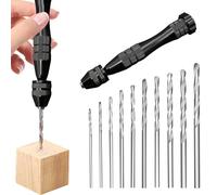 Hand Drill Bit Set, Black Mini Pin Vise with 10 PCS Steel Drill Bits 0.8-3mm Hand Drill Precision Pin Vise for Crafts Drilling Holes in Resin Epoxy Clay Wood, Jewellery Making, Model Making