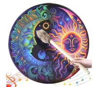 Hand Drum, 10 In Shaman Drum with 1 Pair Sticks, Instrumental Sun & Moon Pattern Sound Healer Shamanic Buffalo For Spiritual Music, Reflection Meditation
