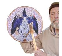 Hand Drum for Adults - 9 Inch Shamanic Drum with Wolf Motif, Sacred Sound Drum | Healing Meditation Instrument, Music Accessories for Spiritual Travel, Energy Clarifying Percussion, Eight