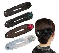 Hand Embroidered Flowers Deft Bun Deft Bun Hair Twister Ball Hair Clip Flower Hair Bun Roller Sheer Fabric Hair Bun Maker for Long Thick Hair Accessories for Women Girls (Black, Blue, Red, White)