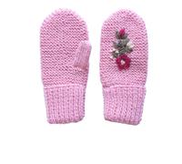 Hand Embroidered Merino Mittens Pink 3/6 months