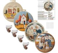 Hand Embroidery Kit Flower Butterfly Starter Stitches Practice Stamped Cross Stitch Sets with Tools Art Projects for Adults(Set)