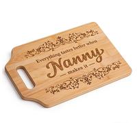 Hand-Engraved Bamboo Chopping Board for Nanny - 'Everything Tastes Better When Nanny Makes It' Personalized Kitchen Gift with Grandchildren's Sentimental Touch - Christmas/Birthday Keepsake