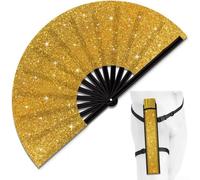 Hand Fan, 33cm Glitter Folding Clack Fan Perfect for Raves Festivals Parties Flamenco Spanish Style Dance Fan Sparkle Sequin Fabric Colorful Design(Gold glitter fan)