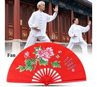 Hand Fan, Chinese Fan Kung Fu Tai Chi Handheld Fan Craft Fan Silk Fans Clack Fan Martial Arts Fan Folding Fan for Men Women (Red)