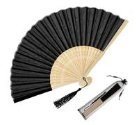Hand Fan Folding Black, Chinese Handheld Fan with Tassel Wooden Charming, DIY Blank Paper Fans Elegant Vintage Retro Style for Decorations Festival Wedding Dancing Party Women Dance Party Home Summer