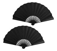 Hand Fan Folding,Fabric Hand Fan,2 Pcs Black Folding Fan,Chines/Spanish Handheld Fans for Dancing Cosplay Props Wedding Party Home Decorations Birthday Gifts (Black-2Pcs)