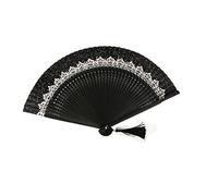 Hand Fan Folding, Folding Hand Fans Vintage Crown Bamboo Fans With Tassel Black Oriental Cloth Fabric Silk Chinese Fan Handmade Hand Held Fans For Dancing Party Wedding Gifts