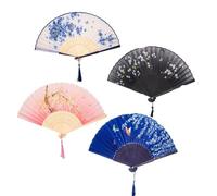 Hand Fan Pack of 4 Wooden Folding Fan Pocket Fans with Fan Bag - for Wedding Favour Performance Dance Decoration Party, Wedding, Photography, Wall Decoration