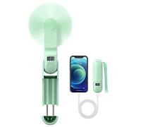 Hand Fan Rechargeable,Folding Hand Held Fan USB Battery Operated with Power Bank,Personal Electric Handheld Fan, LCD Display 3 IN 1 Hand Fan,Portable Fan for Travel,Kids-Green