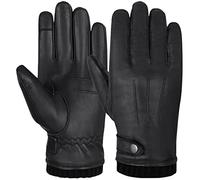 Hand Fellow Genuine Leather Gloves - Mens Thermal Winter Driving Gloves, Fleece Lined, Touch Screen Compatible (Black Rib, S)