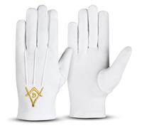 Hand Fellow Men’s Cotton Gloves Masonic gloves White Gloves Soft Reusable Formal Gloves for Inspection, Costumes, Marching Band, Parade, or Dry Hands Classic Fit with Snap Closure (Gold, XL)