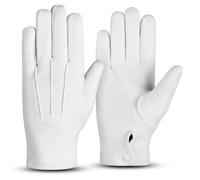 Hand Fellow Men’s Cotton Gloves - Soft, Breathable, Reusable Formal Gloves for Inspection, Costumes, Marching Band, Parade, or Dry Hands - Classic Fit with Snap Closure (White, Small)