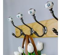 Hand Finished Dark Green Flower Ceramic Coat Hooks - Pack of 4
