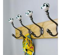 Oakcrafts - Hand Finished Dark Green Petal Ceramic Coat Hooks - Pack Of 4