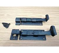 Hand Forged Black Beeswax Door Bolt 4" Fish Tail Necked & Straight Slide Bolt (Cranked)