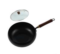 Hand forged iron pot big belly frying pan uncoated for natural cooking flavor and consistent heat retention suitable for various culinary uses (28cm pot+L glass lid)