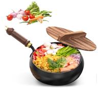 Hand-forged iron pot, with lid, forged uncoated iron pan, large belly pot, iron pan, hand forged pot with heat retention function, for all types of cookers, including induction